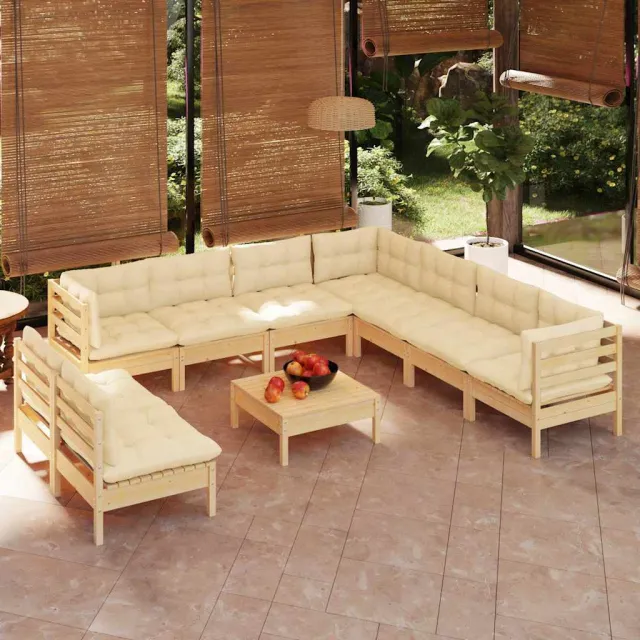 vidaXL 10-delige Loungeset met crèmekleurige kussens grenenhout, foto 2