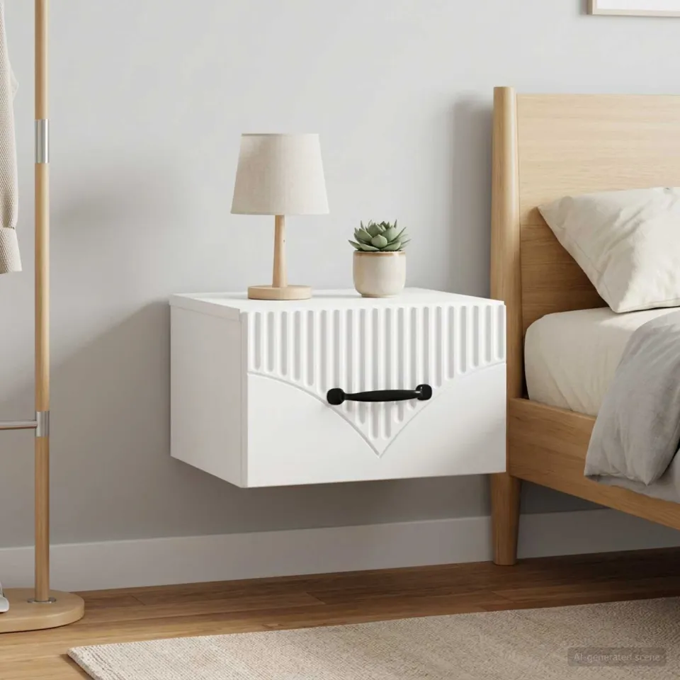 vidaXL Wandbeugel Bedkast 2 st Wit 34,5 x 33 x 20 cm Bewerkt hout, foto 4