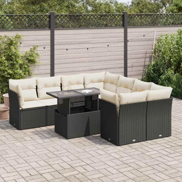 vidaXL 9-delige Loungeset met kussens poly rattan zwart, foto 2