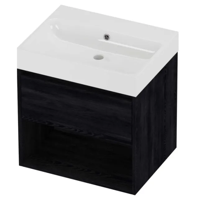 Proline Podium Badmeubelset Polystone Loft Schap 60x46x62 cm Glans Wit Black Oak Eiken