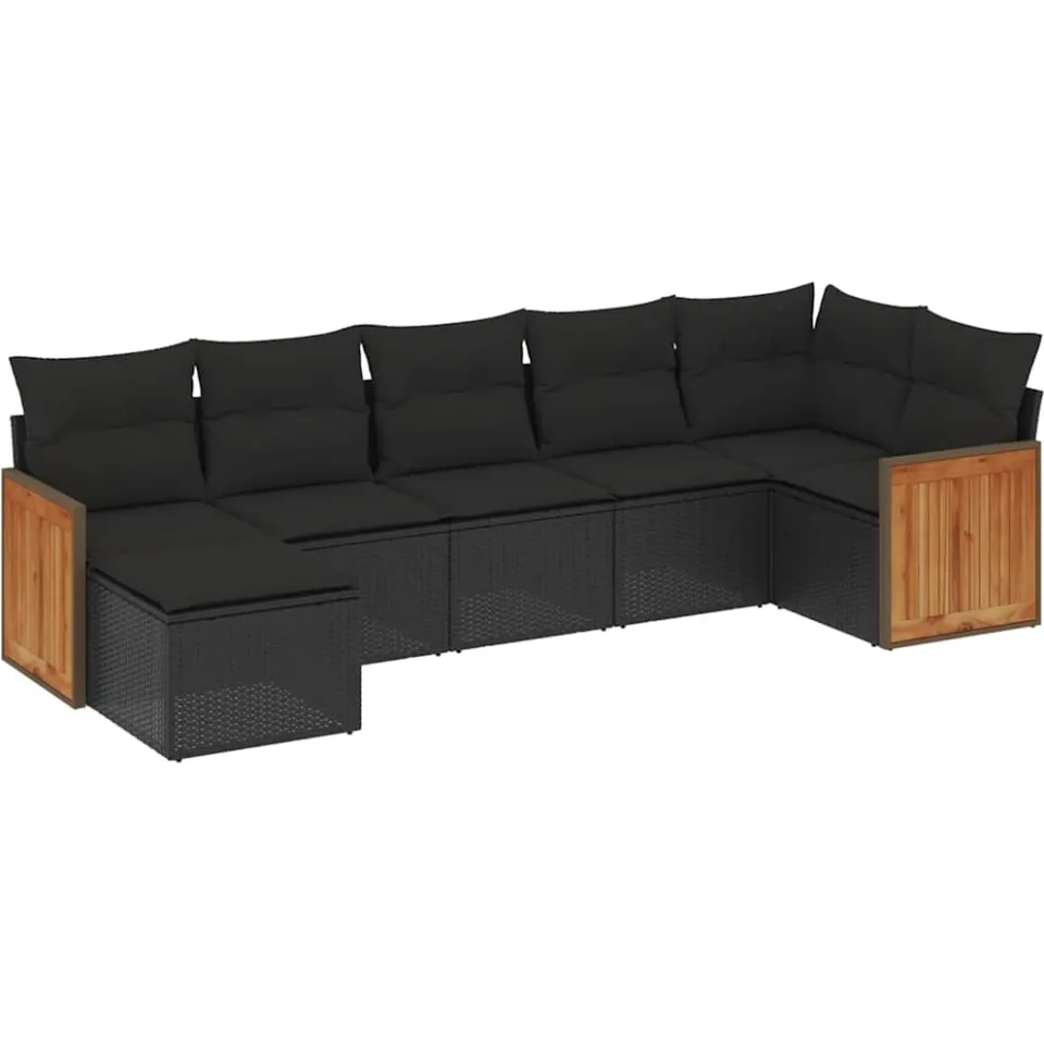 vidaXL 7-delige Loungeset met kussens poly rattan zwart, foto 3
