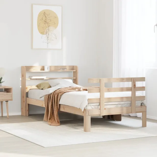 vidaXL Bedframe met hoofdbord massief grenenhout 90x190 cm bruin