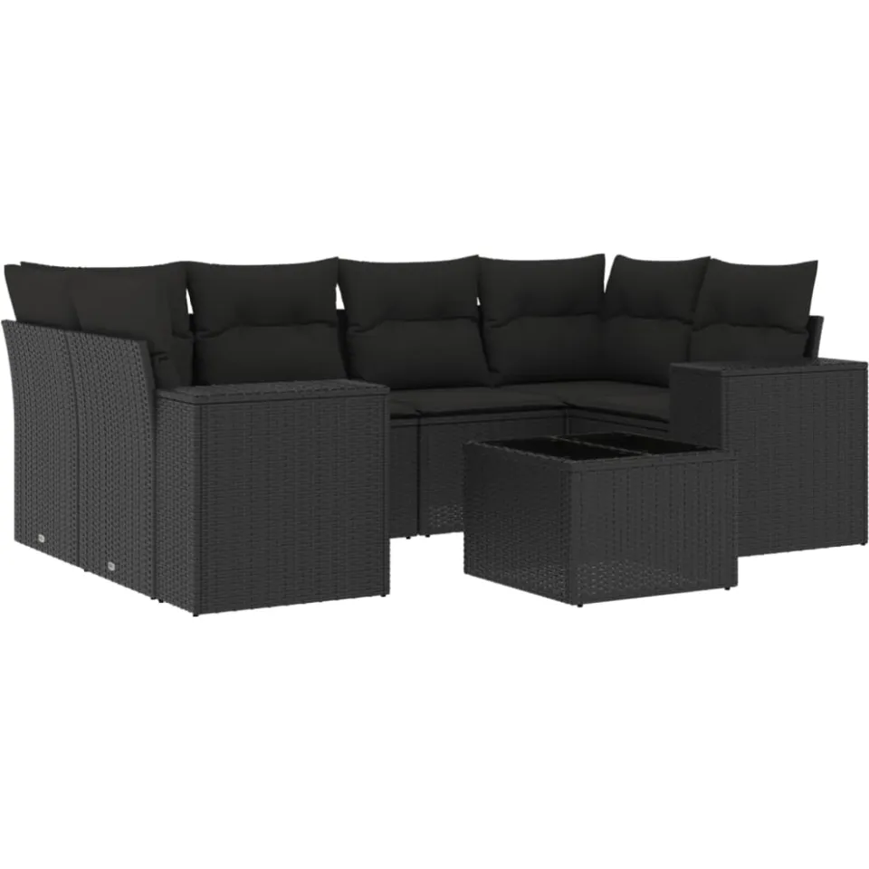 vidaXL 7-delige Loungeset met kussens poly rattan zwart