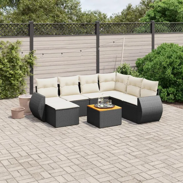 vidaXL 8-delige Loungeset met kussens poly rattan zwart, foto 2
