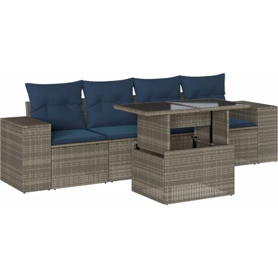vidaXL 5-delige tuinbankset met kussens, grijs polyrotan, foto 3