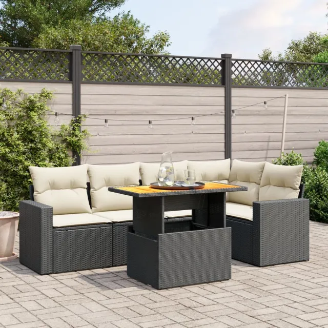 vidaXL 6-delige Loungeset met kussens poly rattan zwart, foto 2