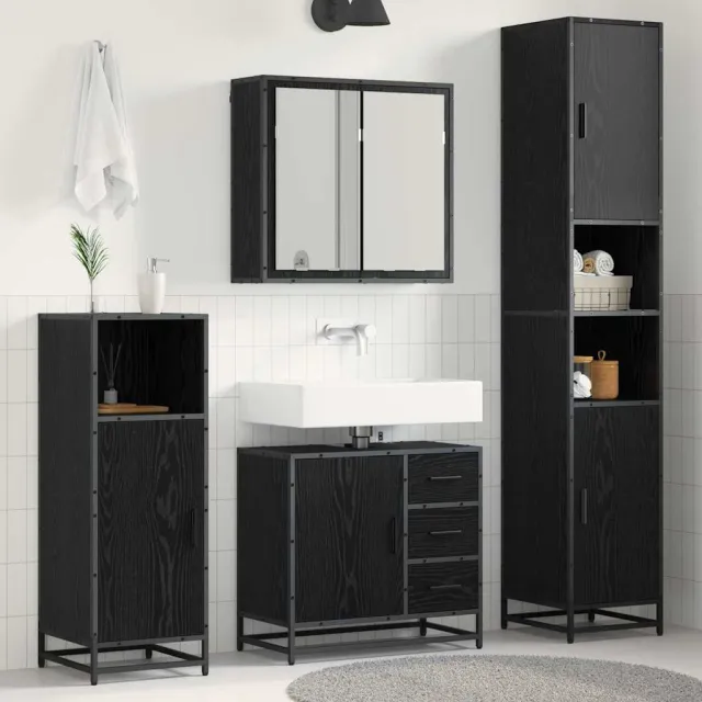 vidaXL Badkamermeubelset 3 st Zwart Eiken 65 x 33 x 60 cm Bewerkt hout, foto 2