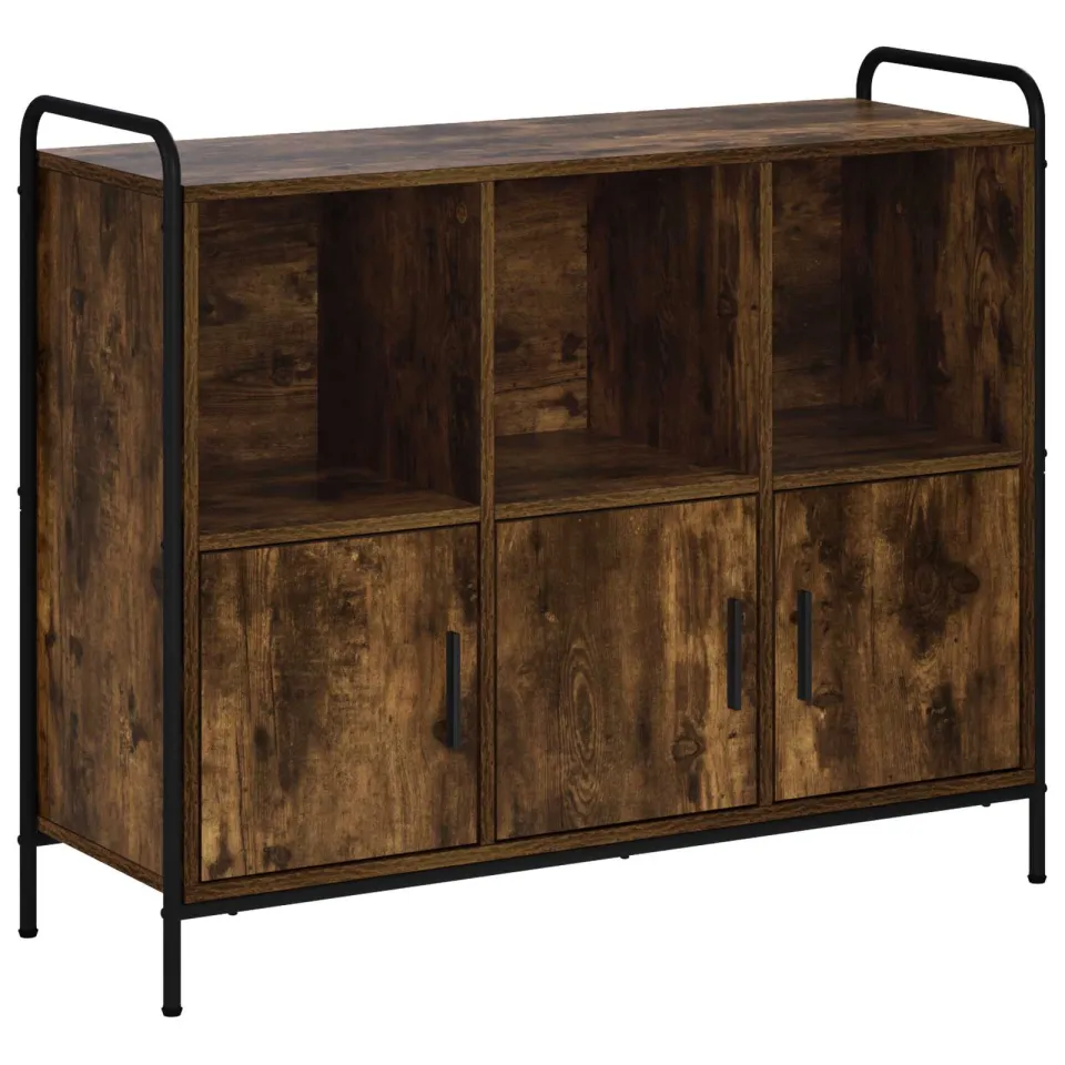 vidaXL Dressoir Gerookt eiken 97 x 33 x 81 cm Bewerkt hout, foto 3