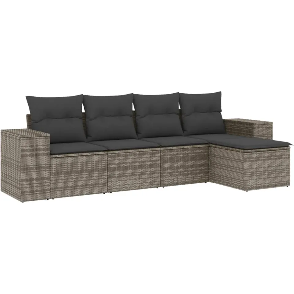 vidaXL 5-delige Loungeset met kussens poly rattan grijs, foto 3