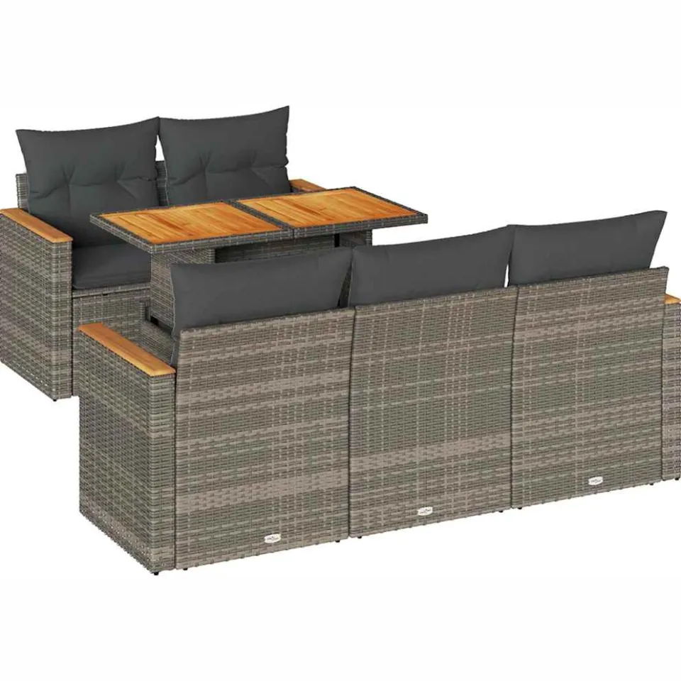 vidaXL 6-delige Loungeset met kussens poly rattan acacia grijs, foto 3