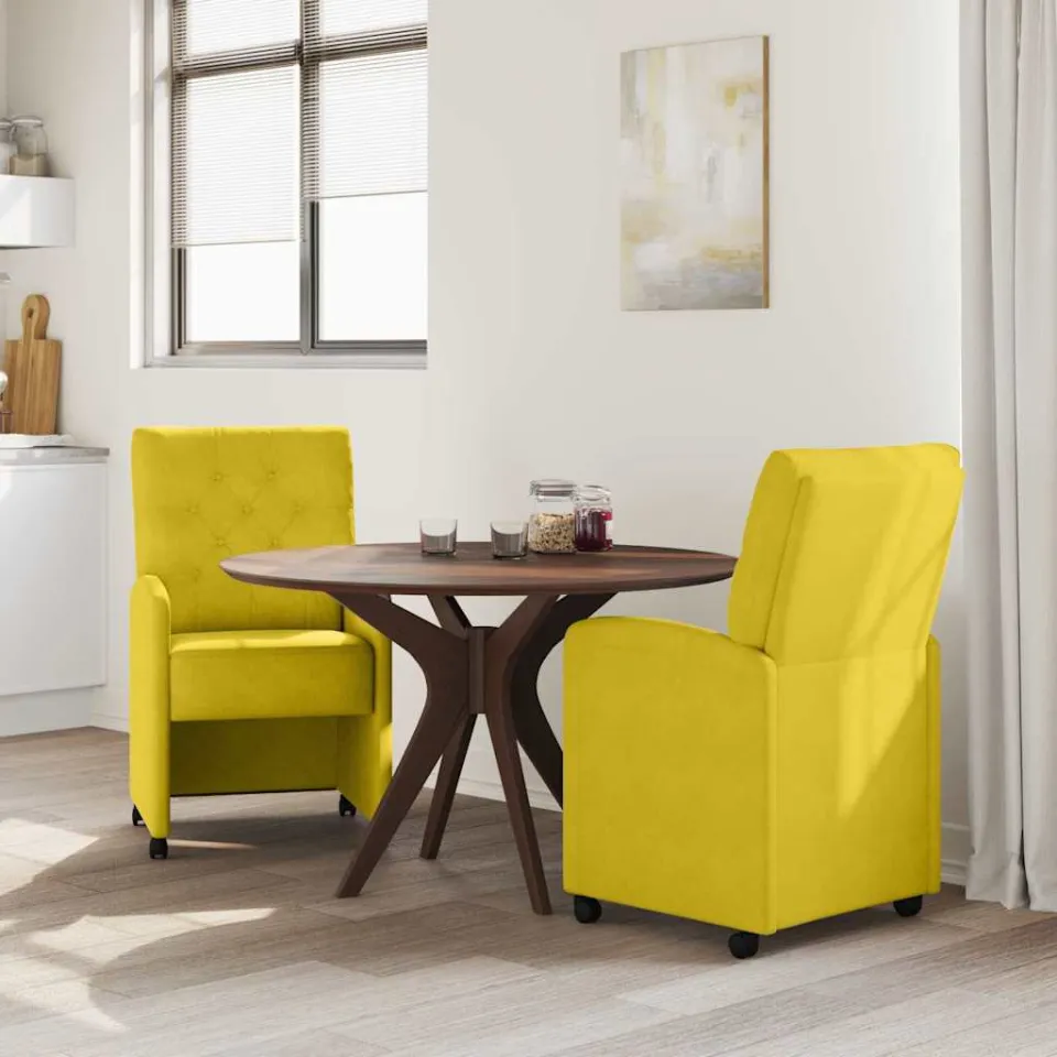 vidaXL Eetkamerstoelen met Wieltjes 2 st Fluweel Geel 58 x 67 x 97 cm, foto 3