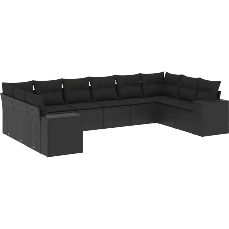 vidaXL 10-delige Loungeset met kussens poly rattan zwart, foto 3