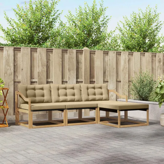 vidaXL Buiten bankenset 4 st 4-zits Wit en Beige