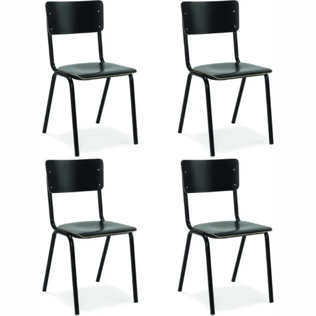 Workliving Set van 4 Eetkamerstoel Houten Design Zwart School