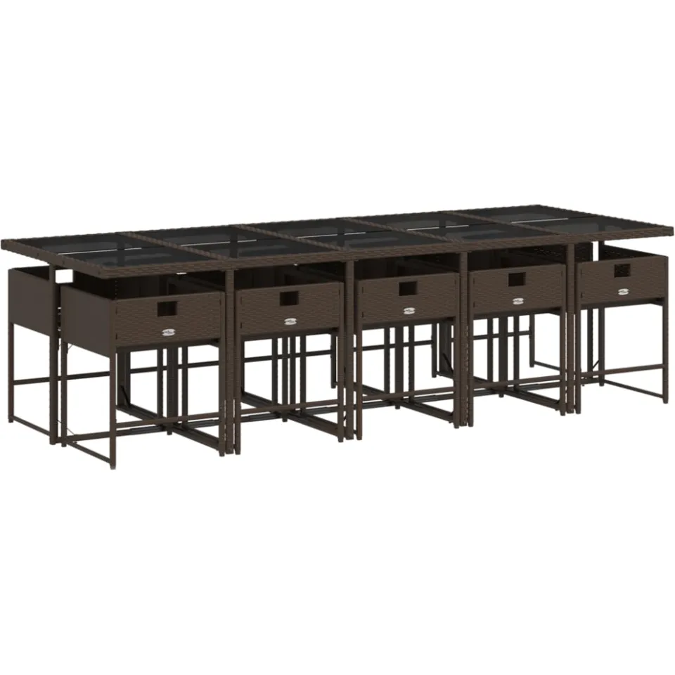 vidaXL 11-delige Tuinset met kussens poly rattan bruin