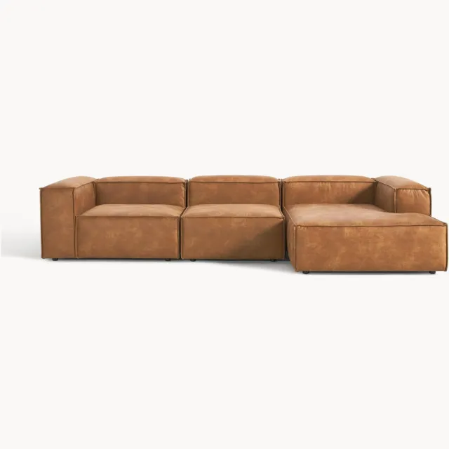 Westwing Collection Modulaire leren hoekbank Lennon (4-zits) bruin