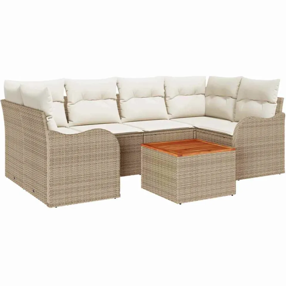 vidaXL Tuinbankenset 7 st Beige en Crème poly rattan
