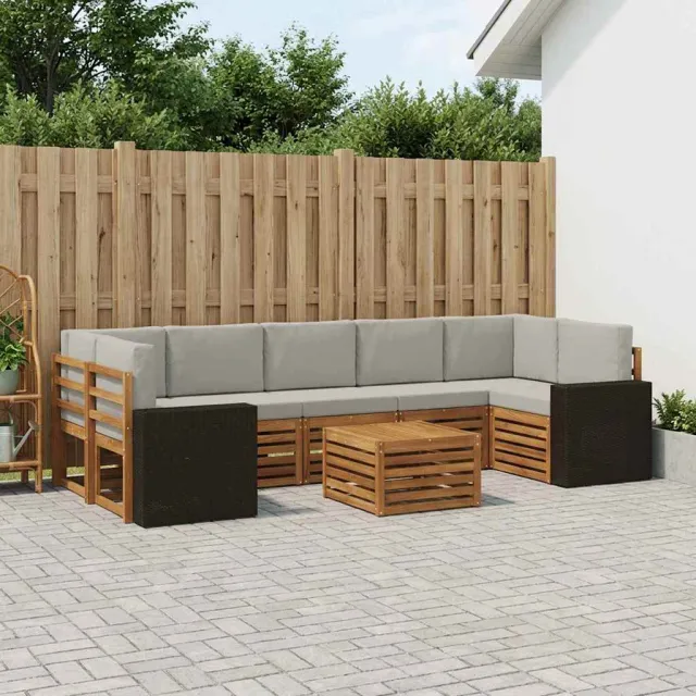 vidaXL Buiten bankenset 8 st 7-zits Naturel en lichtgrijs