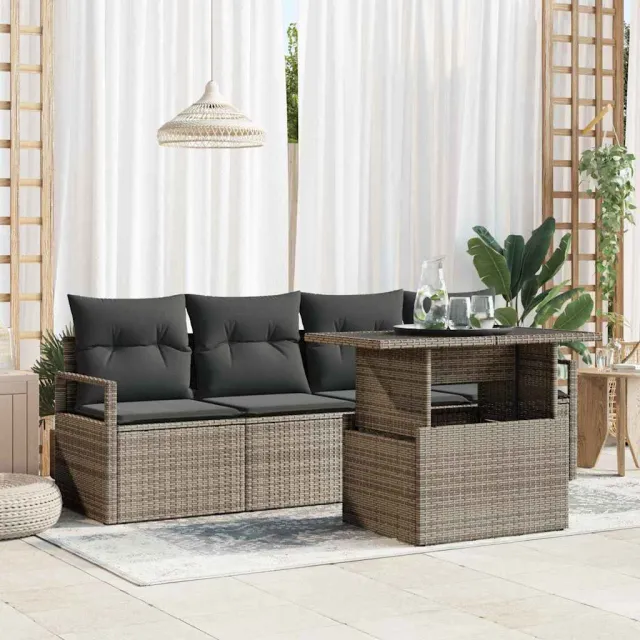 vidaXL Tuin Sofa Set 5 st Grijs Poly riet, foto 2