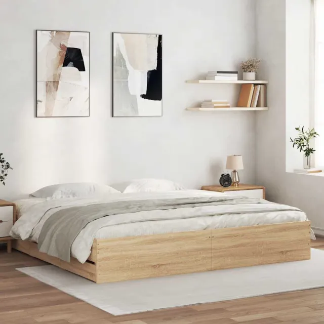 vidaXL Bedframe met lades bewerkt hout sonoma eikenkleurig 160x200 cm