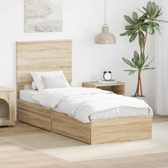 vidaXL Opslag bed met lade Sonoma Eiken 75 x 190 cm Bewerkt hout Bruin