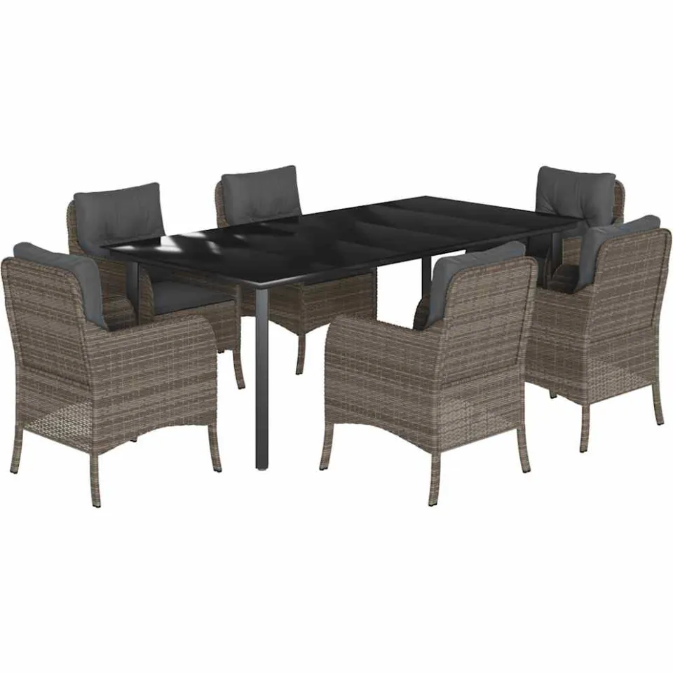 vidaXL 7-delige Tuinset met kussens poly rattan grijs, foto 3