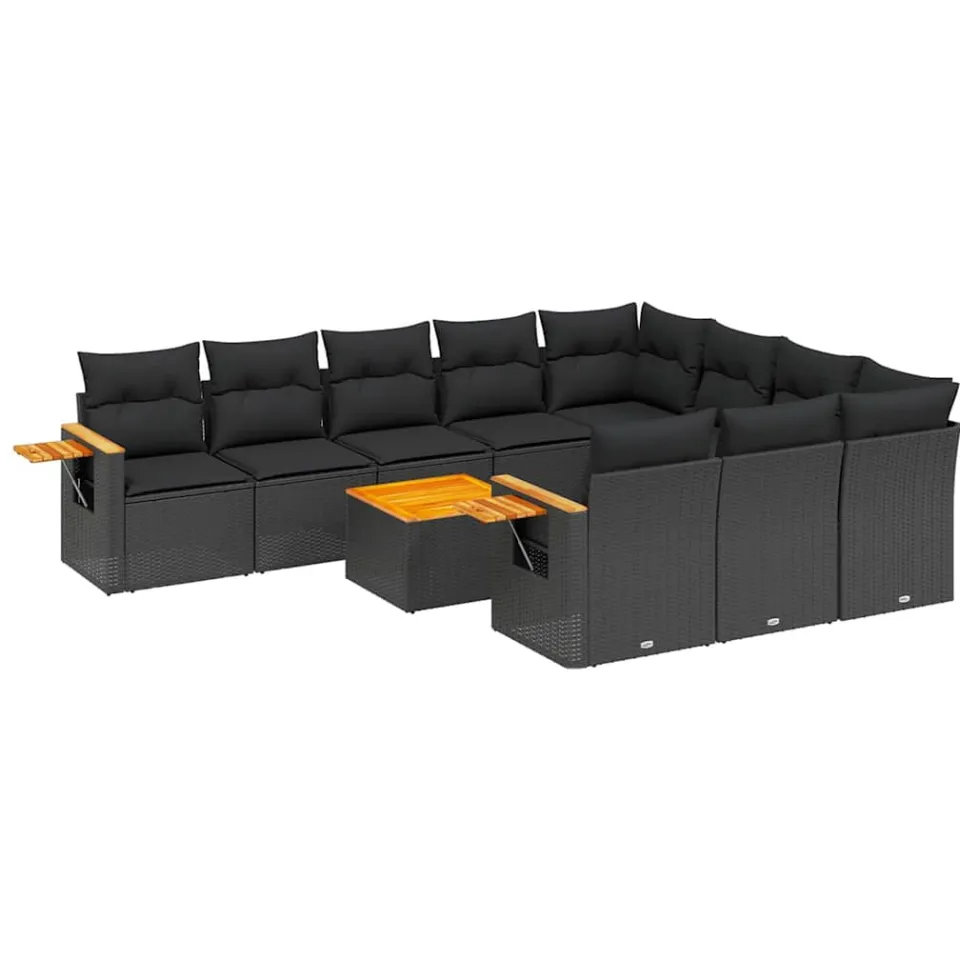 vidaXL 11-delige Loungeset met kussens poly rattan zwart