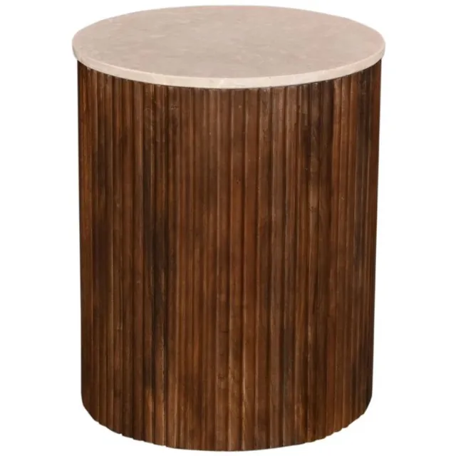 Giga Meubel Bijzettafel Davi Rond - Marmer/Hout - Donkerbruin - 45x45x55cm