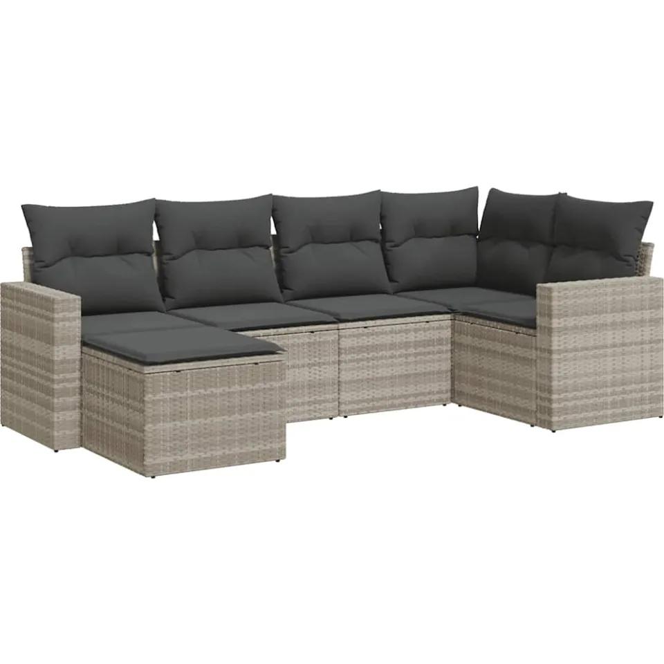 vidaXL 6-delige Loungeset met kussens poly rattan lichtgrijs grijs, foto 3