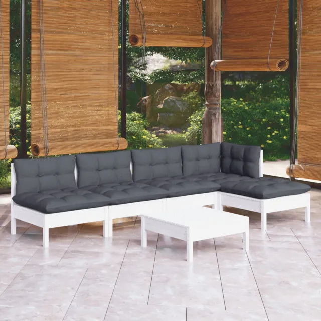 vidaXL 6-delige Loungeset met kussens grenenhout wit, foto 2