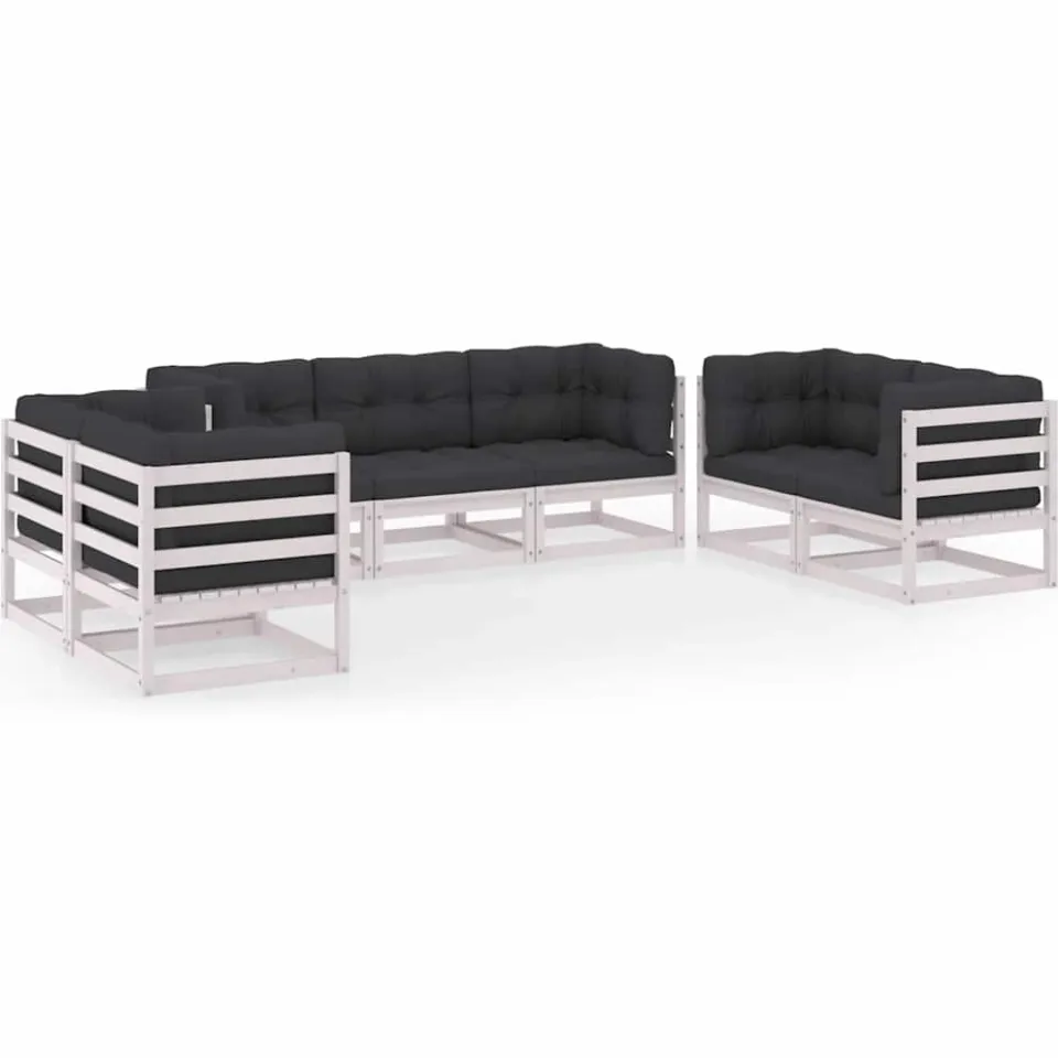 vidaXL 7-delige Loungeset met kussens massief grenenhout Wit