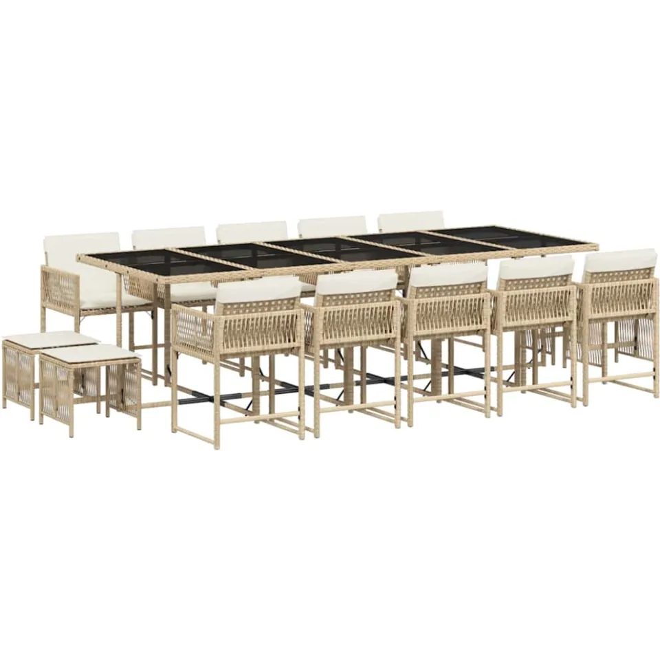vidaXL 15-delige Tuinset met kussens poly rattan beige, foto 3