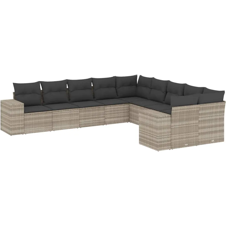 vidaXL 10-delige Loungeset met kussens poly rattan lichtgrijs grijs, foto 3