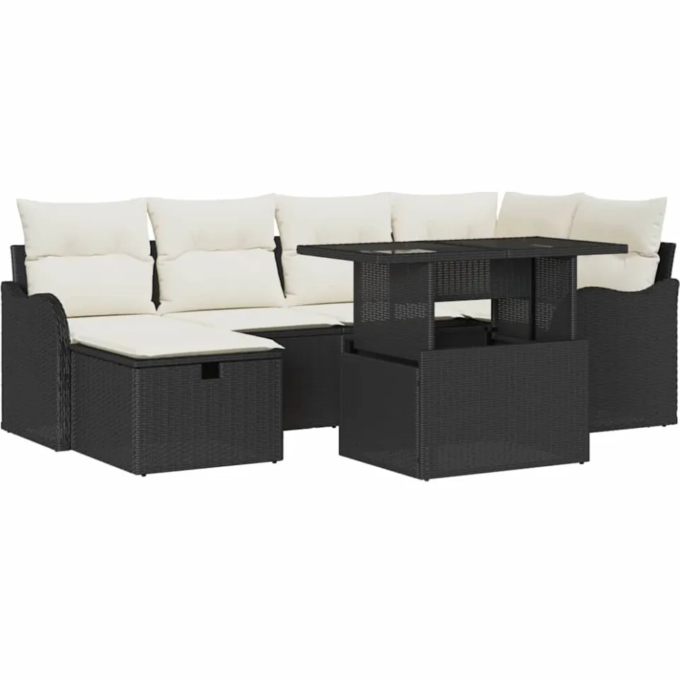 vidaXL Tuin Sofa Set 7 st Zwart poly rattan