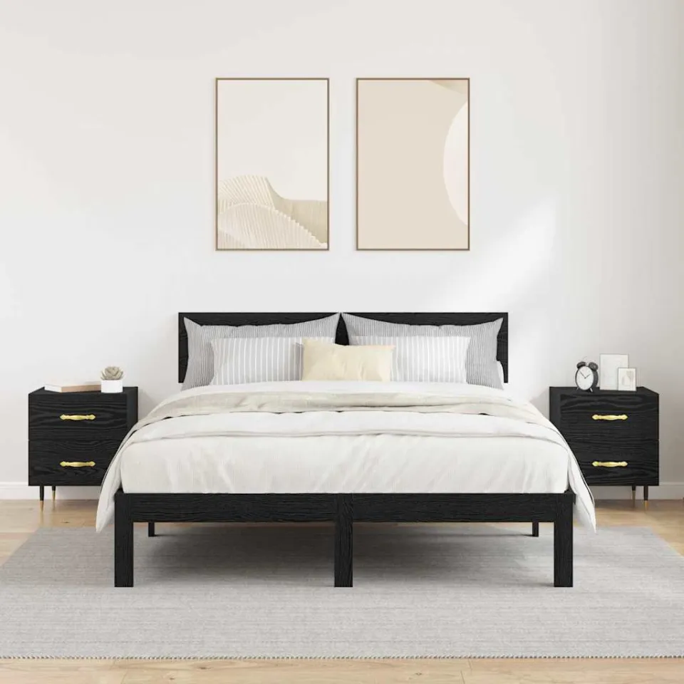 vidaXL Nachtkastje 2 st Zwart Eiken 40 x 35 x 47,5 cm Bewerkt hout, foto 4