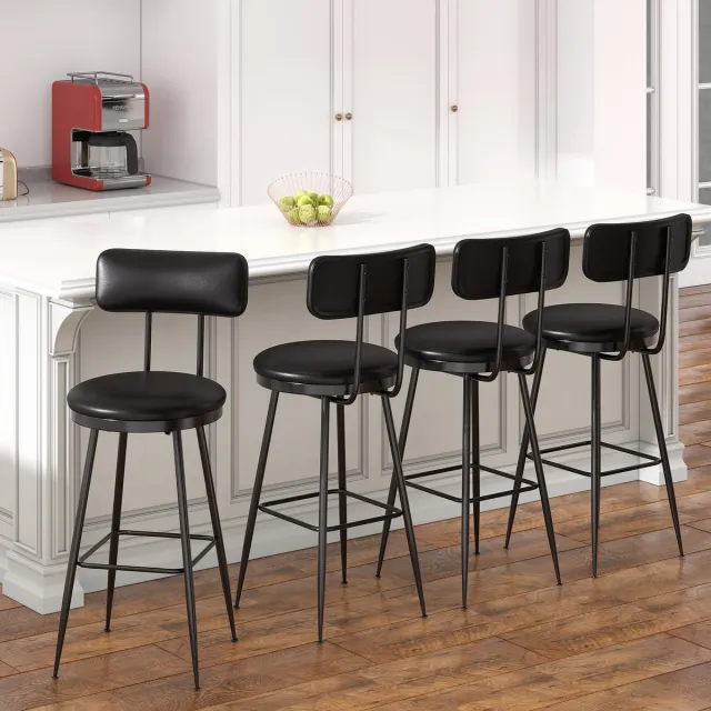 SHOPENTRA Eetkamerstoelen Set 4x – PU Leer Zwart, Comfortabel & Stevig & Modern voor Woonkamer