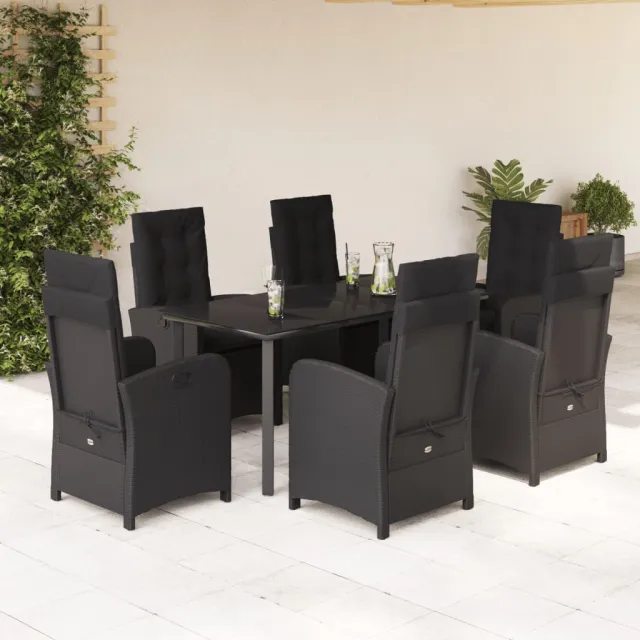 vidaXL 7-delige Tuinset met kussens poly rattan zwart, foto 2