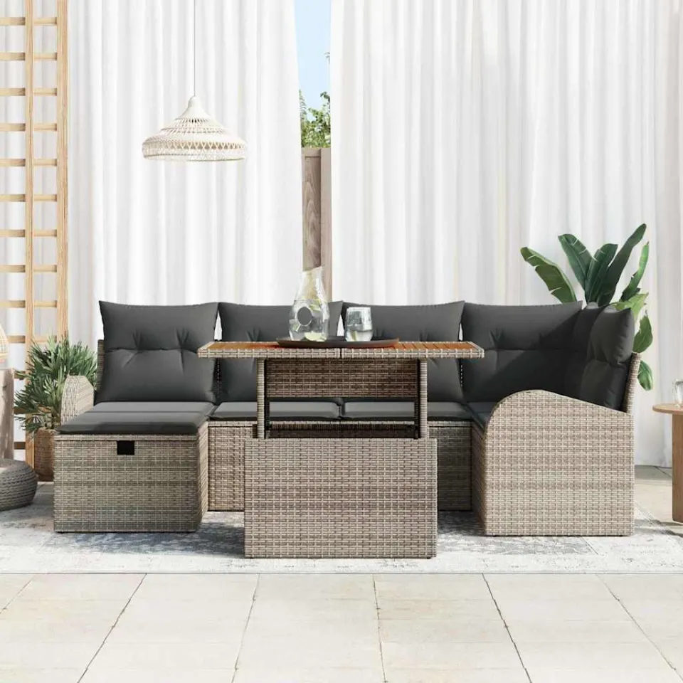 vidaXL Tuin Sofa Set 7 st Grijs poly rattan, foto 2