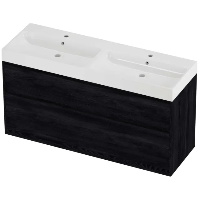 Proline Podium Badmeubelset Polystone Loft 2 Gaten 140x46x75 cm Glans Wit Black Oak Eiken