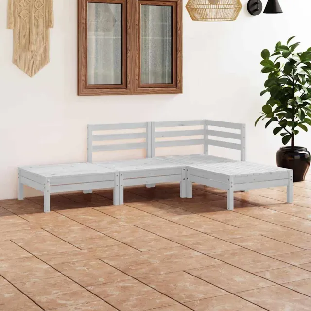 vidaXL 4-delige Loungeset massief grenenhout wit, foto 2