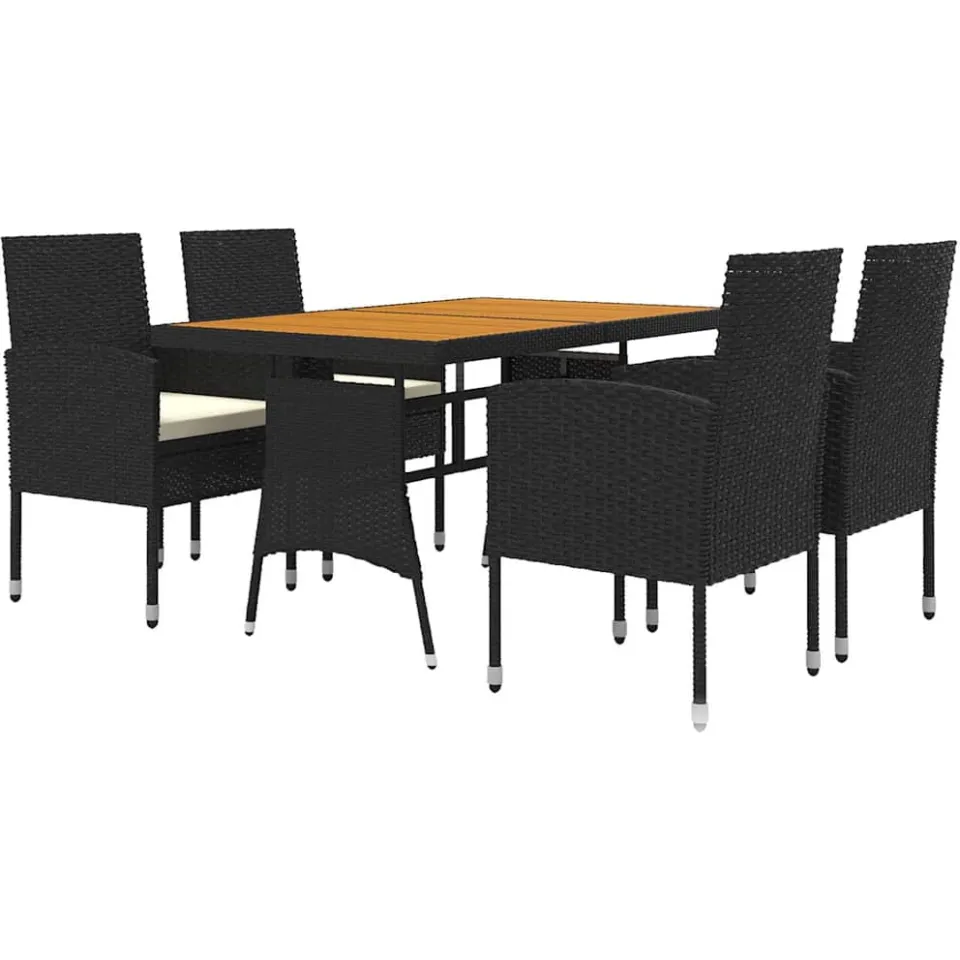 vidaXL 5-delige Tuinset poly rattan zwart