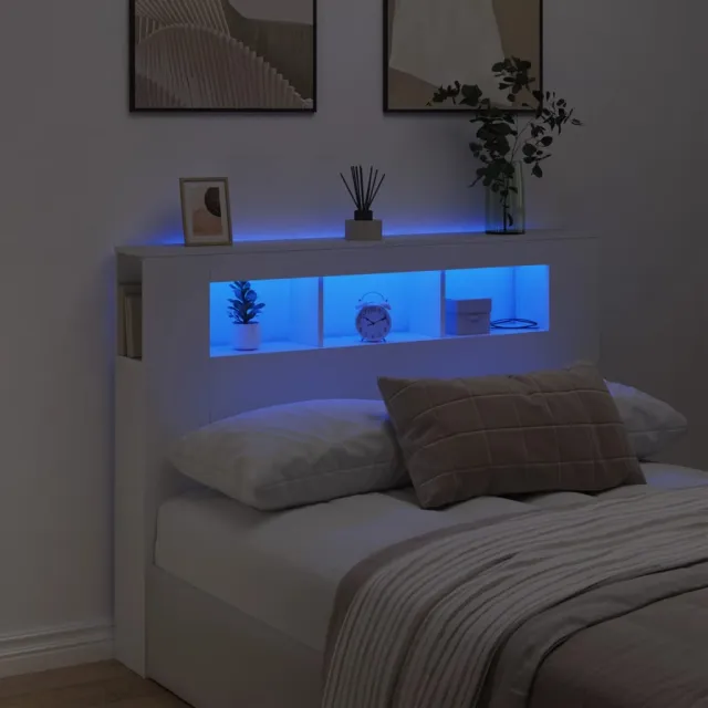 vidaXL Hoofdeinde met LED 140x18,5x103,5 cm bewerkt hout wit