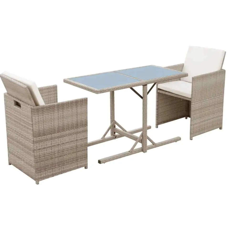 vidaXL 3-delige Bistroset met kussens poly rattan beige