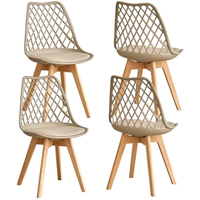 Archi Scandinavische eetkamerstoelen set van 4 – Stoelen - Moderne kuipstoelen met houten poten – Gestoffeerde stoel - Khaki