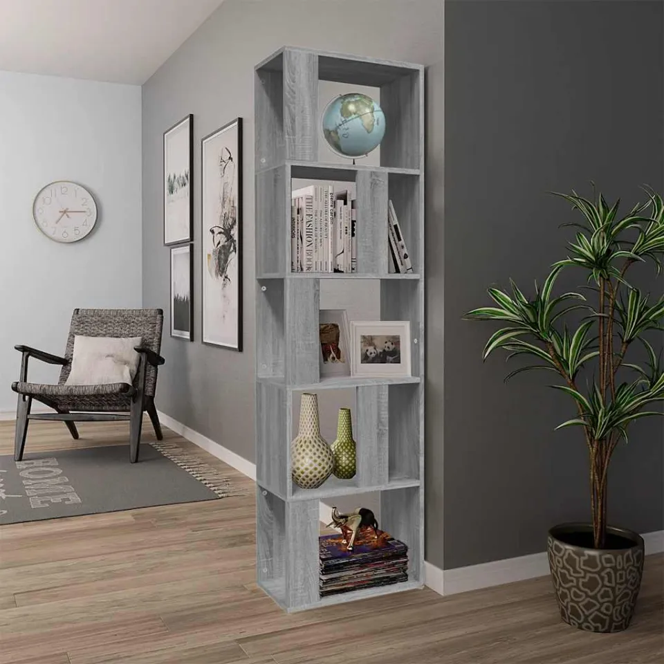 vidaXL Boekenkast 45x24x160 cm bewerkt hout grijs sonoma eikenkleurig, foto 3