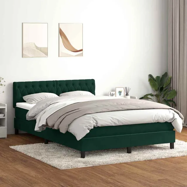 vidaXL Boxspring met matras en LED fluweel donkergroen 160x220 cm groen