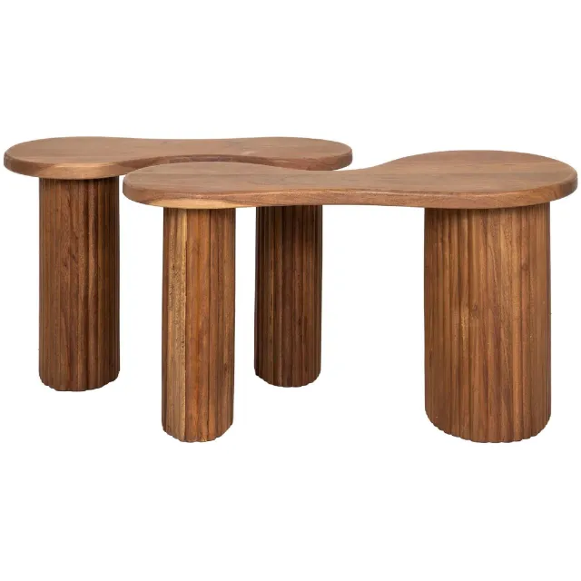 Nest of Nora Organische design salontafel set van 2 - Massief acaciahout - Bruin Lichtbruin