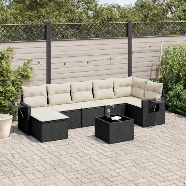 vidaXL 8-delige Loungeset met kussens poly rattan zwart, foto 2