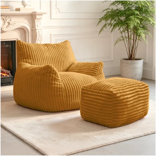 REDOM Fauteuil met hocker - 5-zone ergonomische ondersteuning - Gevoerde zitting - Flanellen stof - Geel - 103 x 90 x 70 cm