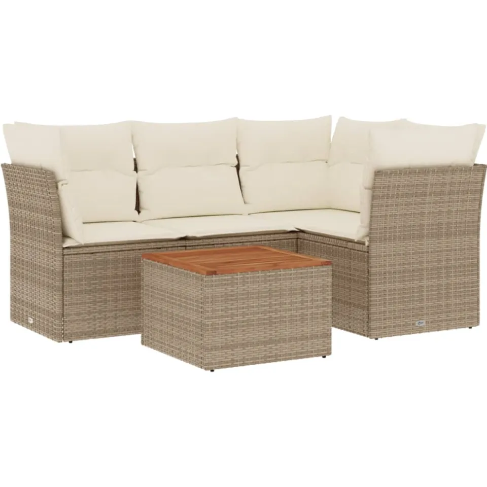 vidaXL 5-delige Loungeset met kussens poly rattan beige